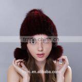 2015 Winter Natural Mink Fur Caps Genuine Mink Fur Knitted Hat Fashion Women Headwear thumbnail-3