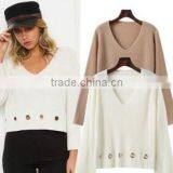 Runwaylover 136 2017 Ladies Sexy Deep V-Neck Knitted Hollow Out T-Shirt thumbnail-3