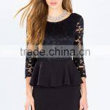 Three-quarter Sheer Sleeves V Back Peplum Lace Dress Design thumbnail-2