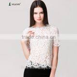 2016 Latest White Short Sleeve Fashion Crochet Lace Top for Ladies