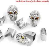 Bracelet End Bar Clasps With Slider For Leather Bracelet Halloween Skull Silver Tone Clear Rhinestone 25x15mm 13x13mm thumbnail-3