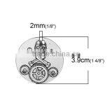 Zinc Based Alloy Steampunk Pendants Round Antique Silver Halloween Skull Gear Carved 39mm Dia thumbnail-2
