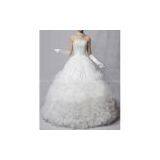 A-line Princess Sweetheart Strapless Floor-length Lace Oraganza Ruffled Wedding Dress thumbnail-1