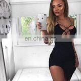 Fashion Women Sexy Spaghetti Strap Cross Front Split Bodycon Club Dresses Cothes Wholesale Dropship thumbnail-4