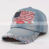Jean Snapback Hat Cap Baseball Hat Cap Women Bling Hats Retro Distressed Crystal Blue Denim Men Hat Cap thumbnail-3