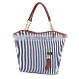 White Black Striped 100% Cotton Canvas Tote Bag Wholesale Custom Canvas Relaxation Handbag thumbnail-3