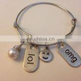 2017 Hot Sale Personalized Brass Adjustable Wire Bangle Emoji Charm Bracelet With Name Tag