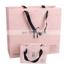 Paper Bag With Ribbon Handle Luxury Shopping Gift Pink Paper Bag thumbnail-2