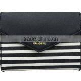 White and Black Stripe Saffiano Leather Mini Size Clutch Purse Satchels Crossbody Hand Bags for Ladies thumbnail-2
