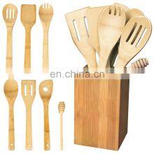 Organic Bamboo Wooden Kitchen Cooking Tools Spoons Spatulas Utensils Set With Holder thumbnail-1