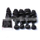 Mongolian Virgin Loose Curly 3 Bundles Hair Weaving With Silk Base or Lace Closure Frontal Supplier's Choice thumbnail-2