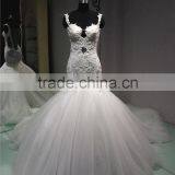 Luxury Beaded Open Back Wedding Dress Chapel Train Vintage Sheer Mermaid Bride Dress thumbnail-4