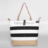 HD0997 Reshine Multiple Pocket 12oz Black Stripe Canvas Tote Nappy Bag to Hold Baby Things Shoulder Diaper Handbag