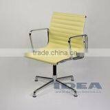 Replica Charles Low Back Ribbed Meeting Chair - Cream White Color Genuine Leather thumbnail-1