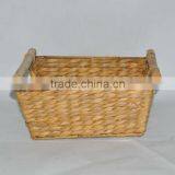 Vietnam Wicker Basket, Nature Basket Eco Friendly, Water Hyacinth Rectangular Basket With Rattan Pole Handles