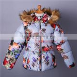 Hot Winter Girls Floral Outerwear Worsted Hooded Down Coat Warmth Baby Child Clothing OC81118-2