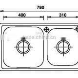 Top-Mount / Drop In Stainless Steel Double Bowl Kitchen Sink 7841B thumbnail-2