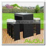 Audu High Back Bar Stool Set Outdoor Rattan Bar Stool Set in Brown thumbnail-1