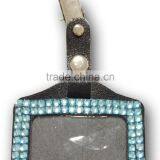 ID Holder With Light Blue Gem, High Quality Promotion Gift PU Leather Badge Holder With Crystal Gem Decoration thumbnail-2