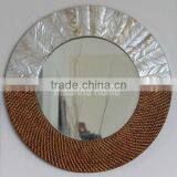 Wall Hang Round Mirror, Natural Mother of Pearl and Rattan Mirror Frame thumbnail-1