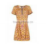 New Fashion Europe Style Ladies' Close Fit Printed Zip-up Short-sleeved Old Fashion Dresses thumbnail-2