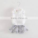 2017 Wholesale Summer Toddler Girl's Birthday Clothing Set White Shirt and Shorts Pant Suit thumbnail-1