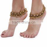Antique GOLD TONE KUNDAN ANKLET PAYAL PAIR thumbnail-1