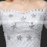 MGOO Lace Trim Hem Beaded Empire Vintage Floor Length Off Shoulder Wedding Dress Bride Grown Long Sleeve thumbnail-5