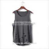 Women Black Plus Size Round Hem Tear Holes Tops Longline Tank Top thumbnail-1
