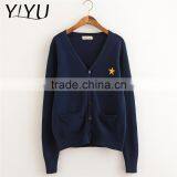 Custom Hot Sale Men Dark Blue Thick High School Uniform Cardigan Sweater thumbnail-3