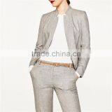 Elegant Fancy Roll-up Hem Linen Grey Dress Pants With Braided Belt thumbnail-5
