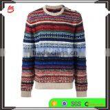 Multi Color Crew Neck Knitted Jumper Men's Intarsia Sweater With Button Decoration on Shoulders thumbnail-1