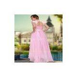 Hot Sale Floor Length Beaded Pink Tulle Prom Dress thumbnail-1