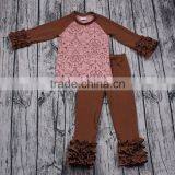Brown Gender Netural Baby Wholesale Boutique Outfits Long Sleeve Icing Pants Clothing Set Online Kids Ruffle Clothes Website New