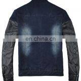 Lastest Design Mens Spring Denim Varisty Jacket With Leather Sleeves thumbnail-3