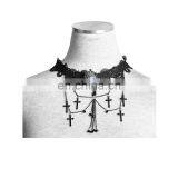 Gothic Laced and Chained Necklace With Cameo and Crosses thumbnail-1