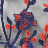 China Manufacture Red and Deep Blue Parch Flower Embroidered Lace Fabric for Dress thumbnail-2