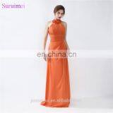 Orange Bridesmaid Dresses Floor Length Pleated Peach Color Chiffon On Sale Halter Bridesmaid Dresses thumbnail-3