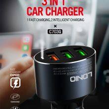 LDNIO C703Q Car Charger USB 2.0 In-car Chargers With 3 USB Ports, QC3.0, 36W thumbnail-1