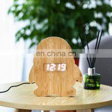 Eco Friendly Animal Penguin Shape Table Top Bamboo Electronic LCD Digital Alarm Clock thumbnail-5
