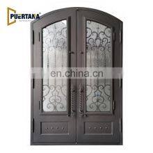 Arched Top Wrought Iron French Double Front Entry Door With Sidelights & Transom Exterior Steel Main Entrance Door Grill Design thumbnail-3