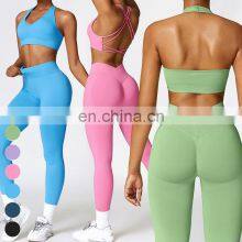 Fashion High Quality Quick Dry 2 Piece Sets Custom Workout Clothing Gym Fitness Sets Women Sport Bra Leggings Seamless Yoga Set thumbnail-1