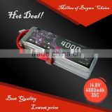 High discharge rate 4000mah 14.8v 4S lipo battery for rc model batteries