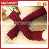 V-414 women fashion cable knit plain simple fingerless mittens gloves long knit arm warmer