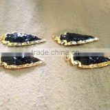 Obsidian Arrowhead Pendants : Black Obsidian Electroplated Arrowhead Pendants
