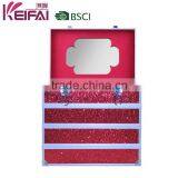 Custom Logo Lockable Hardshell Red Pu Makeup Case With Compartments With Mirror thumbnail-1