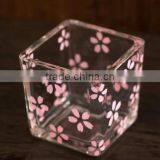 Square Flower Printed Glass Candle- Holders thumbnail-1