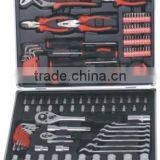 LB-335123pcs Red and Black Handle Hand Tools Set Pliers Sockets Drills in Alumnium Case