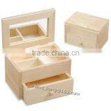 Wooden Jewellery Box With Mirror And 3 Compartment Folds Flat thumbnail-1