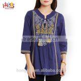 Long Kurti Neck Designs of Kurtis Blue Embroidery Kurti With Jacket Designs Image thumbnail-2